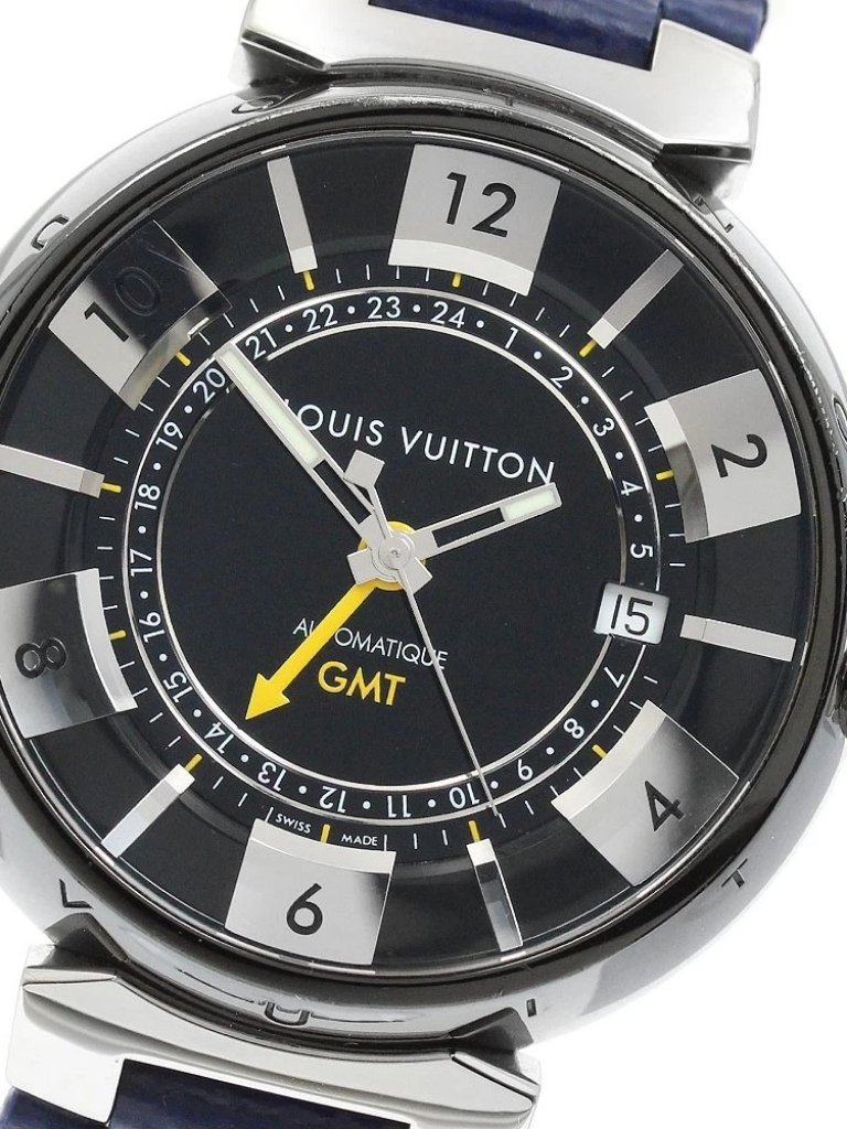 Louis Vuitton Tambour In Black Q113k Gmt Date Automatic Mens Watch950765
